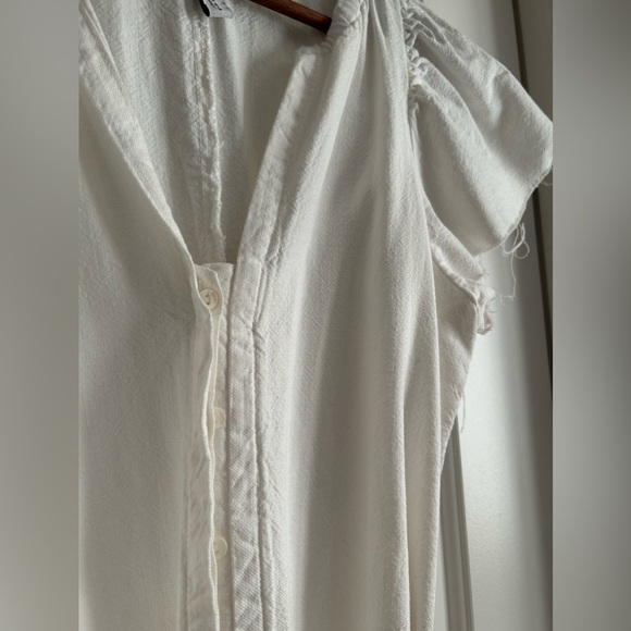Zara White Rustic Cap Flutter Sleeve Jumpsuit Belted Cotton Summer Sz Small - Picture 15 of 16